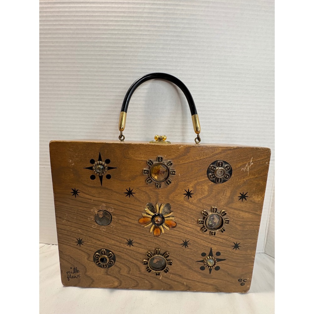 Enid Collins Mille Fleur Wooden Box Bag Vintage 1967 Handbag Collins of Texas
